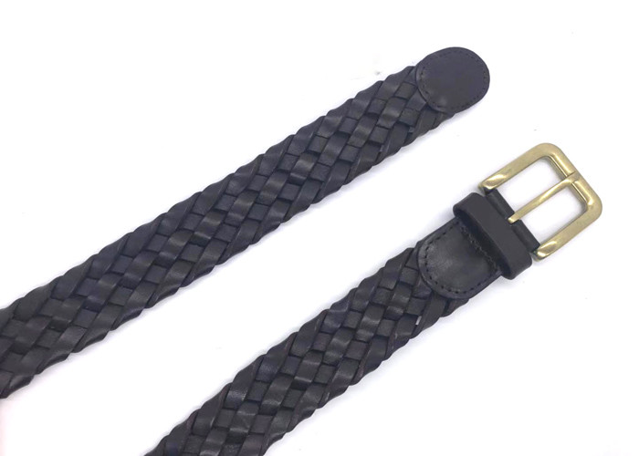 Men 's Full Grain Braided Cowhide Leather Belt with Solid Brass Buckle 1-3/8” Wide
