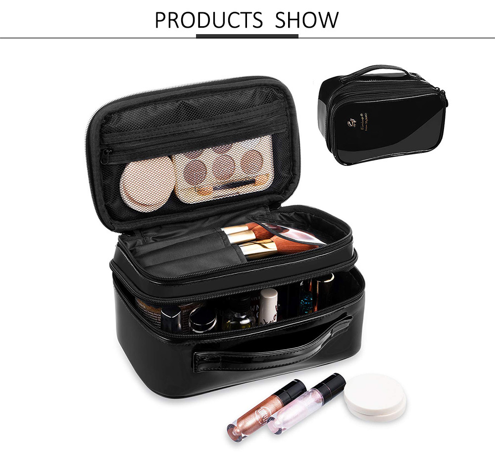 Multifunctional PU Leather Zippered Cosmetic Bag With Brush Compartment