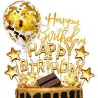 Buy cheap Birthday Paper Fans Banner Confetti Balloon Fireworks Golden Cupcake Topper For product