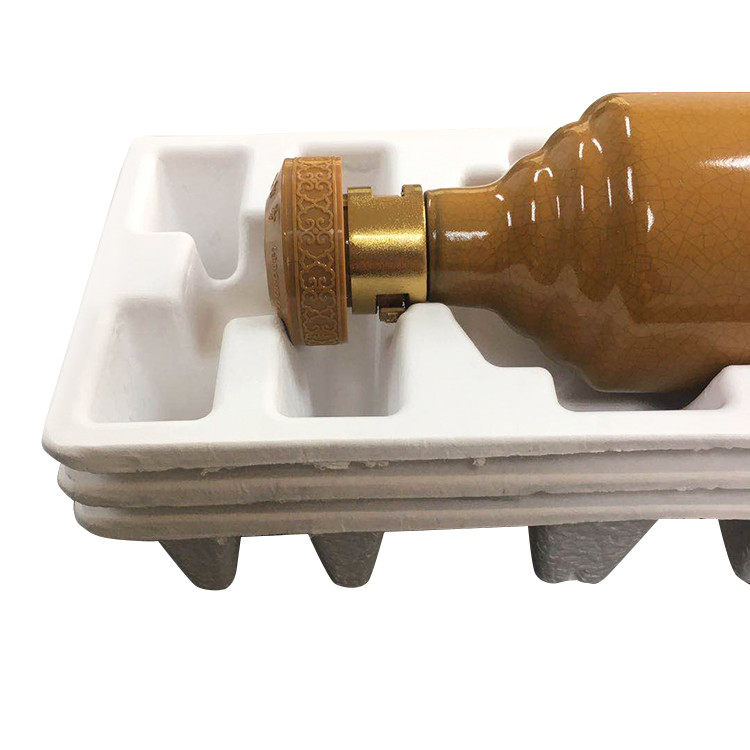 Biodegradable Recycled Paper Tray Bagasse Material Wine Bottle Inserts Molded Pulp Packaging