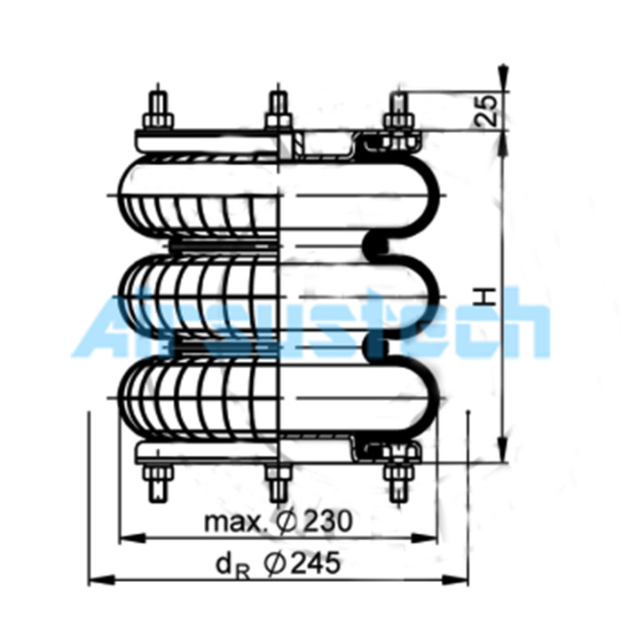 8X3 Airsustech Air Bags FT 138-26 DS Contitech Triple Convoluted Air Rubber Spring