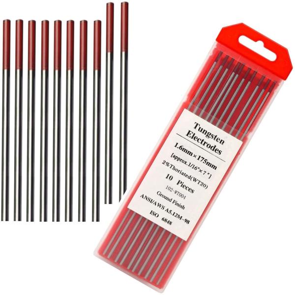 Tungsten Electrode 2% Thoriated 1/16'' * 7" Red WT20 10-pack for TIG Welding
