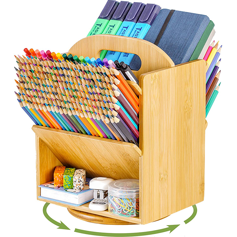 Standing Type 6 Compartments Bamboo Desk Storage Set for Documents and Office Supplies