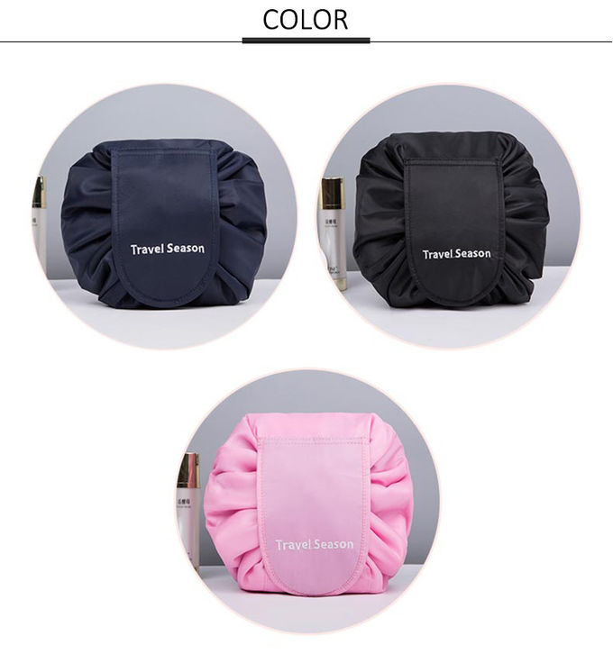 Professional Waterproof Polyester Black Drawstring Cosmetic Bag