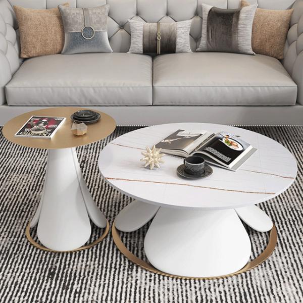 Buy cheap 2pcs Living Room Round Rock Coffee Table 50cm Long With Super Fiber Leather from wholesalers