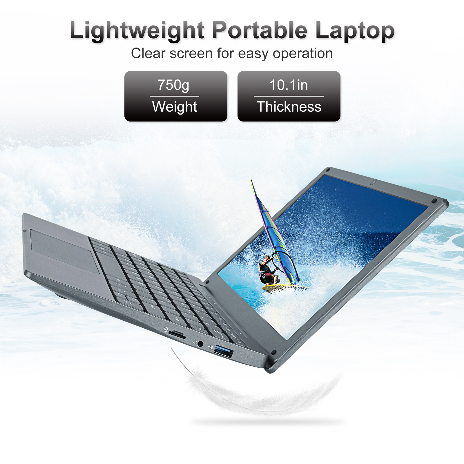 10.1 Inch Laptop with Intel Celeron N4020 CPU 8GB RAM 128GB SSD Dual Screen Built-In Camera Windows 11 Pro 0.93KG US/EU Plug