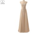 Champagne Lace Bridesmaid Dresses / Beaded Chiffon Plus Size A Line Ball Gowns