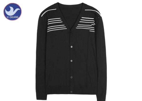 Buy cheap Soft Men's V Neck Cardigan Sweater , Mens Button Up Cardigan Sweater Stripe Knitted from wholesalers
