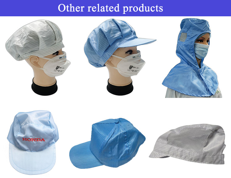 Cleanroom Anti Static 99% Polyester 1% Carbon Fiber ESD Cap SGS