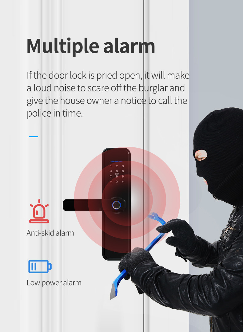 6V 500DPI Multiple Open Ways Fingerprint Security Door Lock Aluminum Alloy Panel