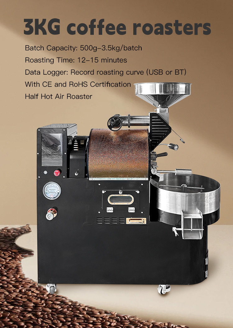 3kg Touch Screen Coffee Bean Roasting Machine Electric Cocoa Roaster Machinery