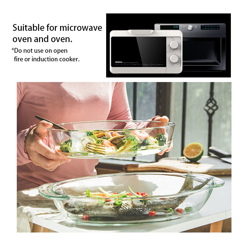 Microwave Oven Heated Transparent Glass Baking Tray