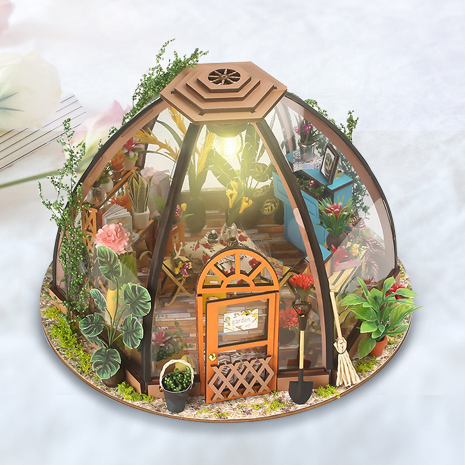 DIY Miniature Dollhouse with Furniture Gardening Tool LED Light Battery Case Wood Craft Garden House Self Assembly Dollhouse