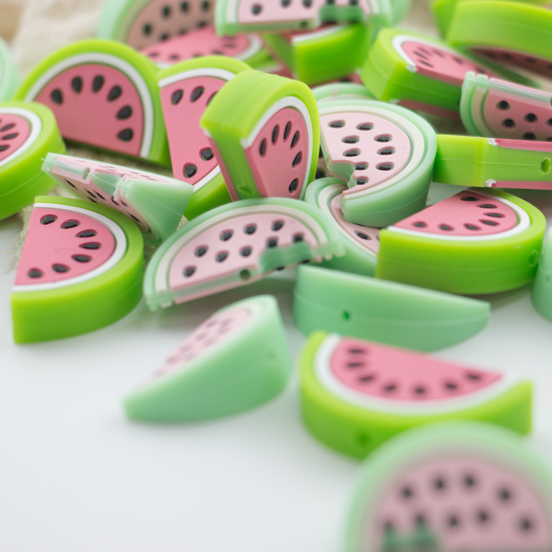 Red Watermelon Shaped Silicone Beads Soft For Baby Teething