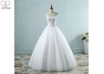 Strapless White Ball Gown Wedding Dresses Lace Bust Waist Beading Tulle