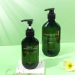 200/300/500ml Green/Amber cylindrical smooth with black pump for shampoo lotion