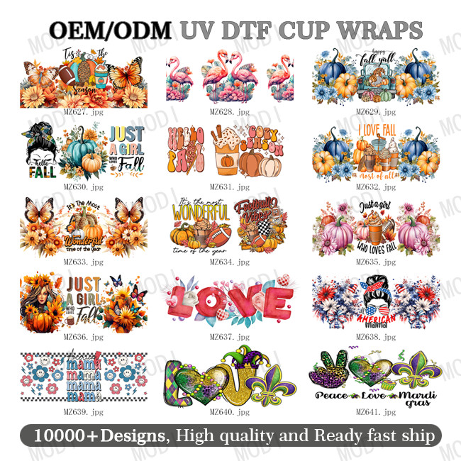 Factory Custom UV DTF 16oz Cold Cup Wrap Transfers Transfer Printing Designs Ready To Ship For Cups