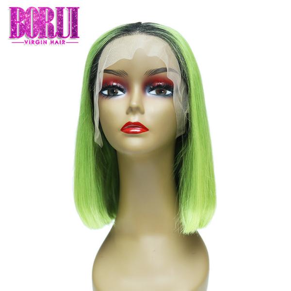 Buy cheap Brazilian Human Hair , Short Straight Ombre Hair 1b Grass Green Bob Wig from wholesalers