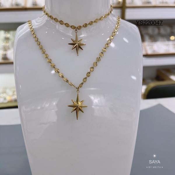 Buy cheap Hexagram Pendant Flower Chain Necklace Couples Stainless Steel Fashion Jewelry from wholesalers