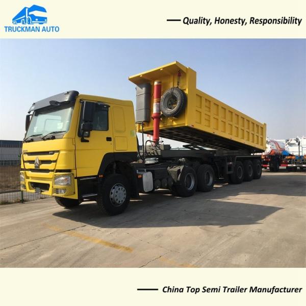 Buy cheap 70 Tons 3 Axle Semi Trailer , Tractor Trailer Dump Trailer Hyva Lifting from wholesalers