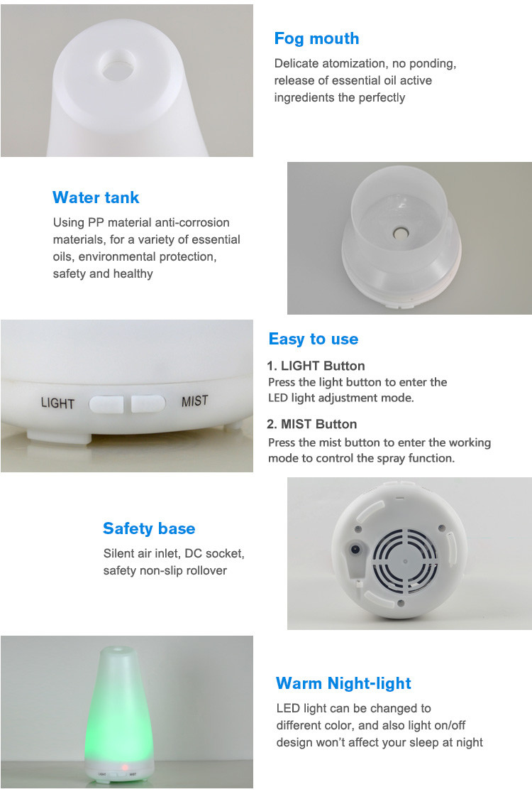 150ml Intermittent Mist Spray Plastic Ultrasonic Aroma Oil Diffuser