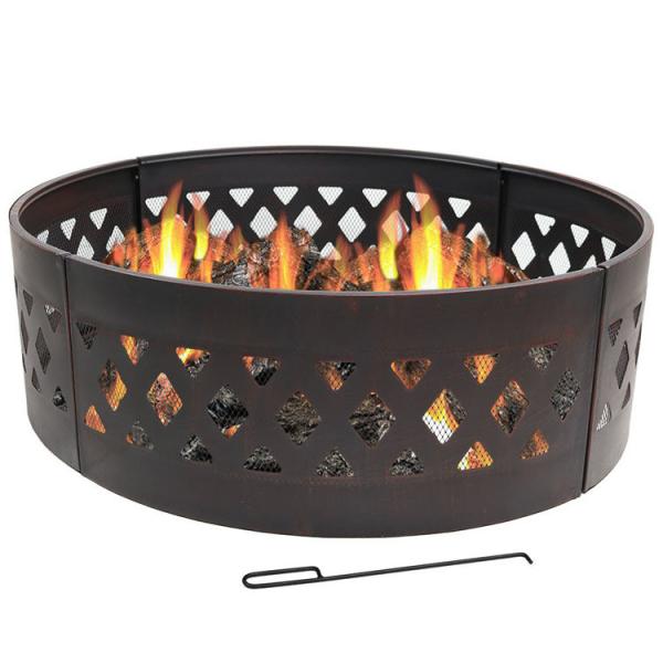 Outdoor Patio Backyard Garden Bonfire Camping Fire Pit Ring with Poker 360