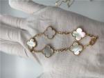 Elegant 18K Gold Jewelry Vintage Alhambra Bracelet With White Mother Of Pearl