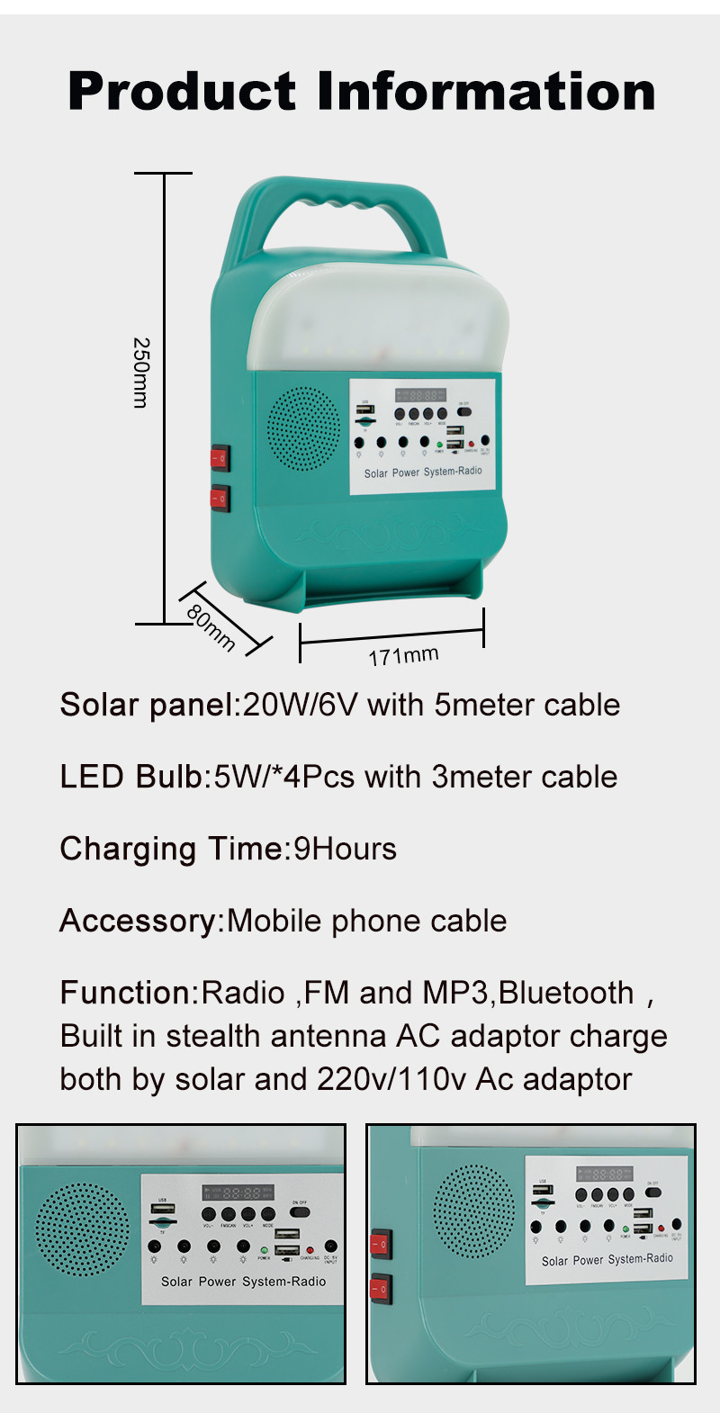 MultiFunction Solar Lighting Kits Energy Systems With Radio Torch Light