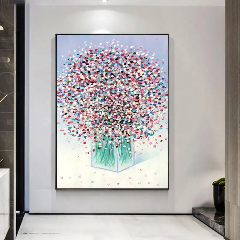 Hand Painted Colorful Flower Picture Canvas Oil Painting Wall Hanging Decorative Home Decoration Wall Decoration