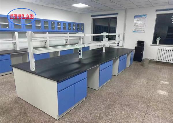 Buy cheap Black Chemistry Lab Bench Laboratory Furniture Indonesia With Reagent Racks And 40*60*100mm Cold-rolled Steel Frame from wholesalers