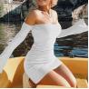 Buy cheap Sexy Dress Fashion Solid Color Elegant Flared Sleeve Mini Short Backless Knitted Tight Dress Women from wholesalers