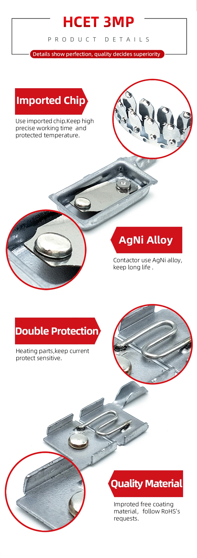 HCET 3MP 2MP Motor Thermal Protector 250V 20A Overload Cutout Switch For Conveyor Systems