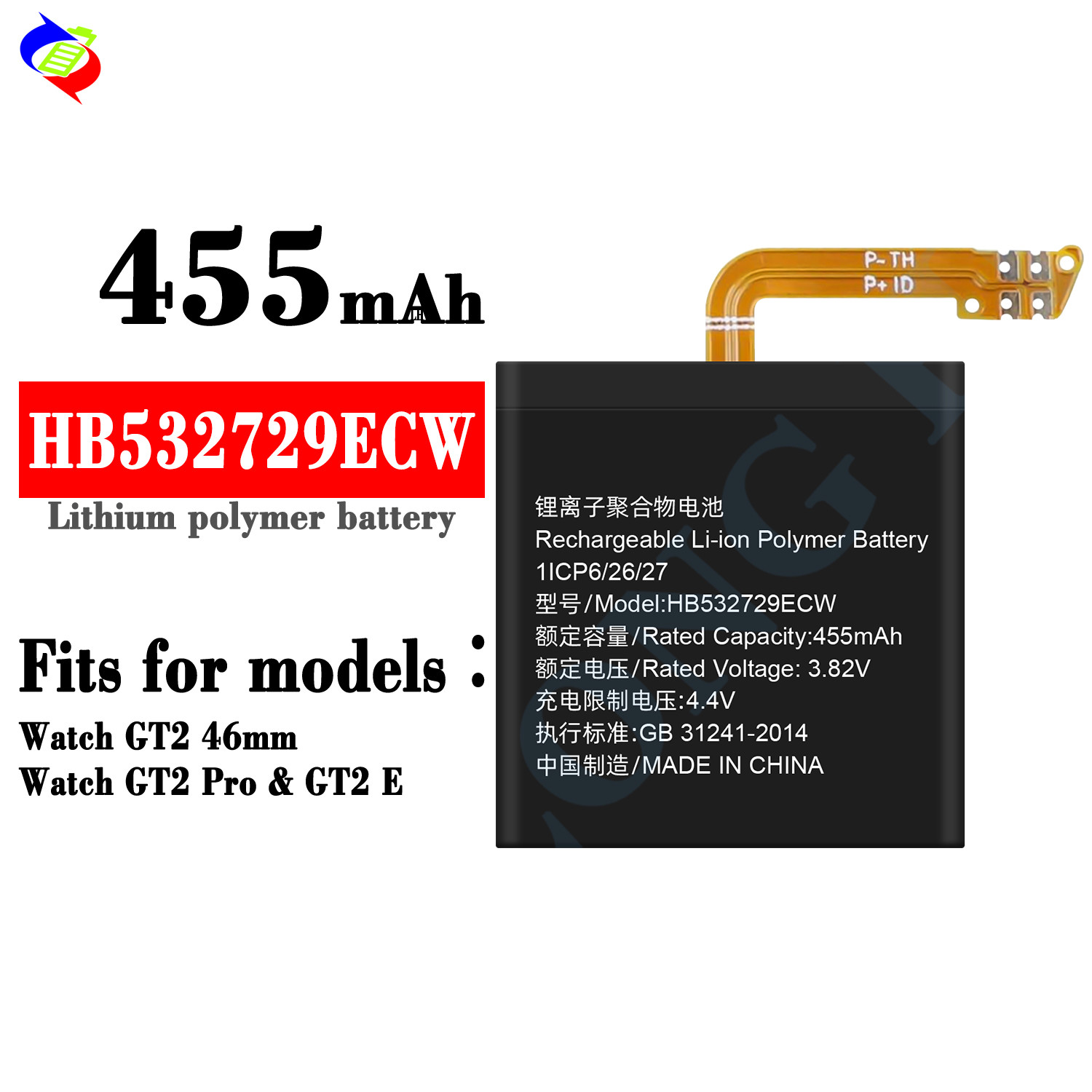 Oem Battery HB532729ECW 455mAh 46MM Battery For Huawei Watch GT2 GT 2 smartwatch 46MM Battery