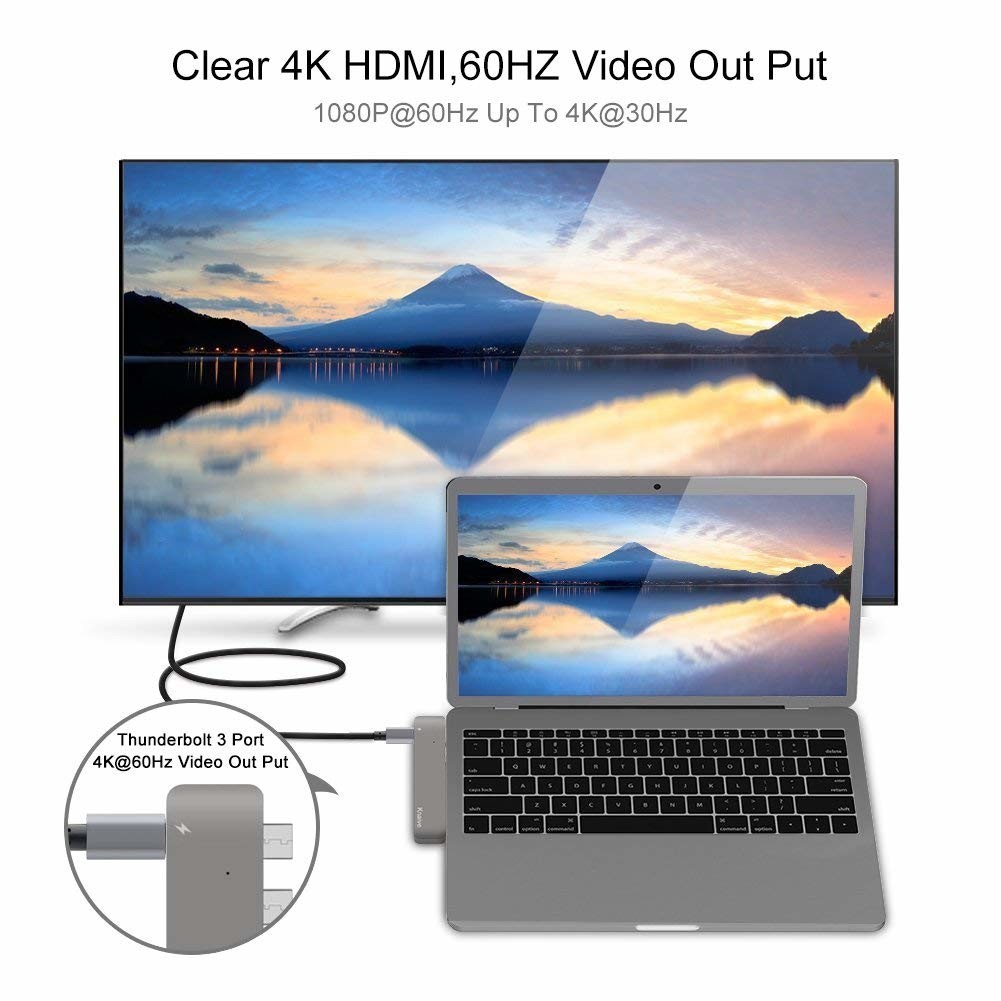 Thunderbolt 3 dual usb-c hub with SD Card reader for 2016 / 2017 / 2018MacBook Pro USB-C adapter