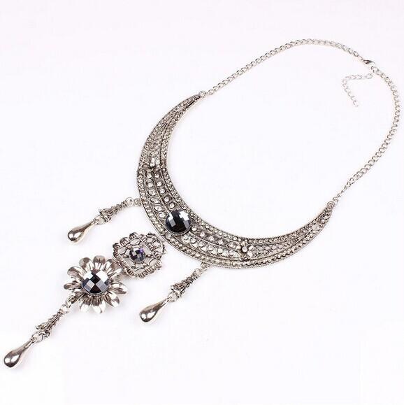 Buy cheap ethnic style vintage bohemian ancient silver plated diamond necklace sweater necklace from wholesalers
