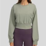 Cotton Fashion Cut And Sew Loose Fitness Crop Top Women Crew Neck Workout