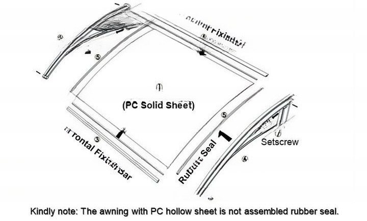 CE SGS Polycarbonate Window Awning Arms Canopy Bracket For Superior Shade Solutions