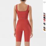 210gsm Yoga Activewear Sets Ribbed Two Piece Biker Short Sets