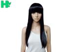 Soft Long High Temperature Fiber Black Hair Wigs With Bangs 16 Inches