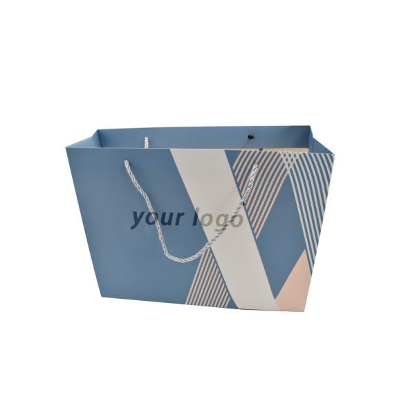Buy cheap Craft Paper Small Blue Custom Paper Shopping Bags With Ribbon from wholesalers