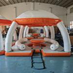 Water Play Equipment Inflatable Floating Island With Tent PVC Dock Platform