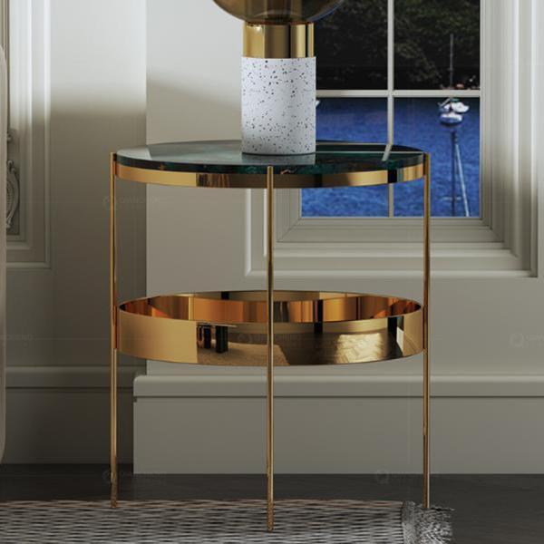 Buy cheap Black Glass Stainless Steel Side Tables Double Layer Mirror Gold Frame Small Size from wholesalers