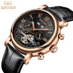 KINYUED J022-2 Minimalist Gold Case Leather Strap Watches Complete Calendar