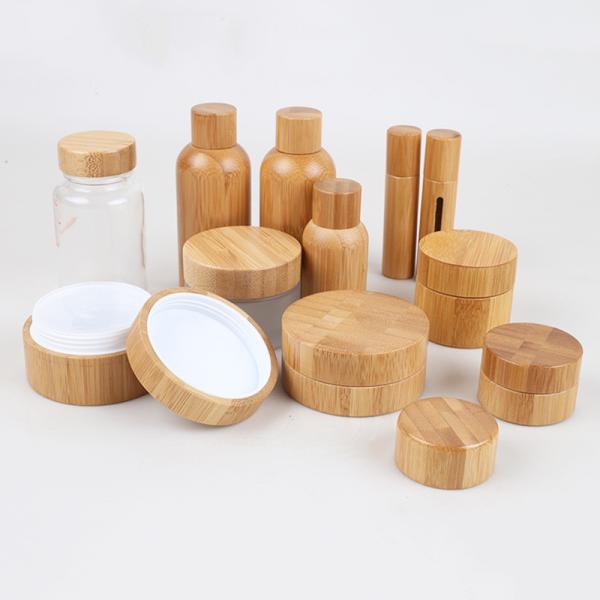 Buy cheap 47mm 35ml Refillable Cosmetic Packaging Jars With Bamboo Lids 28/400 from wholesalers