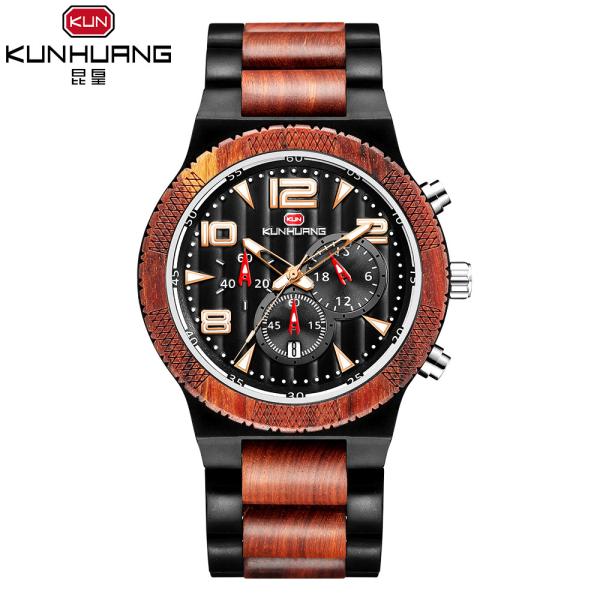 Buy cheap Man Black Dial Red And Black Sandel Wooden Quartz Watch Luminous Water Proof 1016-3 from wholesalers