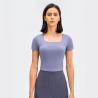 Buy cheap Short Sleeves Square Neck Breast Pad Elegant Women Fitness Shirt Yoga Wear Tshirt Tops Sport Workout Shirts from wholesalers