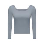 Winter Low Wide Neckline Sports Yoga Clothes Long Sleeved Shirts High Elastic