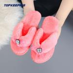 EVA Sole Ladies Fluffy Slider Slippers With Diamond Decoration