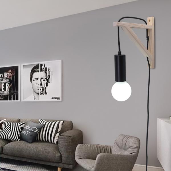 Nordic Wooden Wall Lamp Creative Industrial Dining Room Bedroom Plug in wall