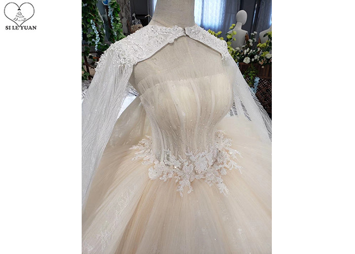 Back Bandage Ladies Bridal Gown , Strapless Lace Wedding Gown 3 In 1 Tulle Shawl